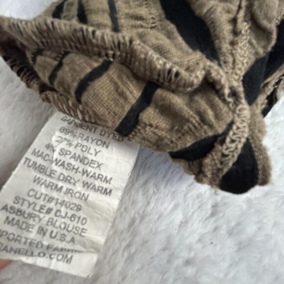 Tianello Womens Asbury Blouse Small Crinkle Tunic Top 3/4 Sleeves Beige/Black - Picture 4 of 7